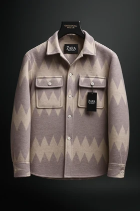 کت فوتر پشمی با طرح هندسی مدرن داری (ترکیب رنگ خاص با پترن‌های زاویه‌دار) سنگین‌وزن