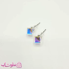 گوشواره نقره سواروسکی زنانه مدل مکعب با سنگ اوپال وزن 1/170 گرم