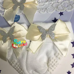 ست جوراب و هدبند دخترانه Chicco طرح پروانه کرم