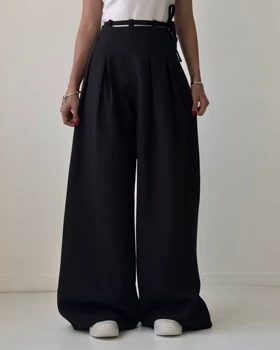 شلوار فول بگ پیلی دار کد 200108 (مشکی)