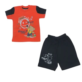 ست تیشرت آستین کوتاه و شلوارک پسرانه مدل خرس PJ1146 رنگ نارنجی