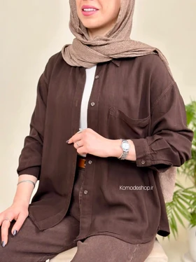 شومیز زنانه سیلک اسلپ کارن (قهوه ای)