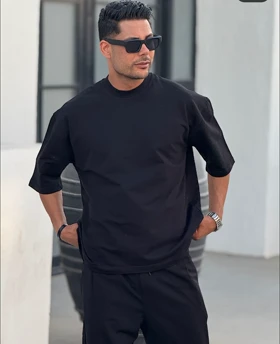 تیشرت لش بیسیک مشکی مردانه پارچه ماکان پنبه گرم بالا