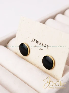 گوشواره زنانه میناکاری مدل دکمه کد E1156 (مشکی)