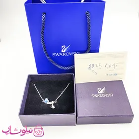 گردنبند نقره سواروسکی زنانه مدل پروانه با سنگ بلوکاپری