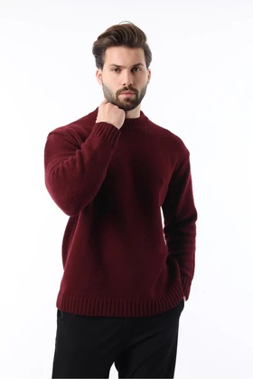 ژاکت بافتنی مردانه Claret Red Crew Neck Overfit E7402