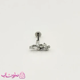 پیرسینگ گوش مدل پروانه نگین سفید نقره ای رنگ کد 249