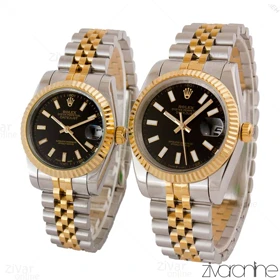 ست ساعت رولکس دیت جاست طلایی نقره ای خطی 105021