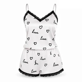 ست تاپ و شلوارک ساتن طرح love کد 592