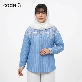 شومیز لینن راه راه خامه دوزی مدل پریشاد علیدسا (کد 3)
