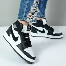 کتانی ساق‌دار زنانه مدل جردن ایر وان jordan air رنگ مشکی سفید کد 54467