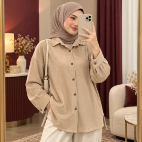 شومیز زنانه تریکو کبریتی ریزبافت دکمه‌دار کد 6084 (نسکافه ای)
