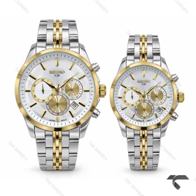 ساعت ست سیکو VIP سه موتوره کرنوگراف دورنگ طلایی Seiko-11456-S