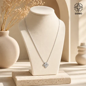 گردنبند استیل ونکلیف تک گل نقره ای کد 509428063