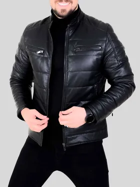 کاپشن چرم 608 مشکی