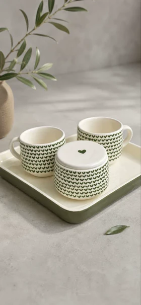 چای خوری دو نفره مربع طرح قلبی