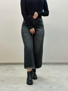 شلوار جین وایدلگ ذغالی قد 90 8171