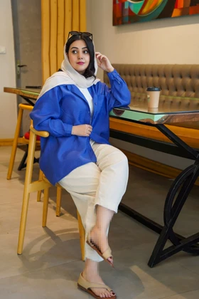 شومیز آبی کاربنی ترک طرح نسیم