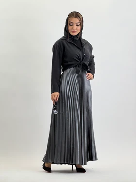دامن پلیسه ساتن (طوسی تیره)