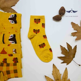 جوراب ساق‌دار طرح سنحاب خردلی