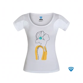 تیشرت ضدتعریق زنانه سفید طرح نیم رخ