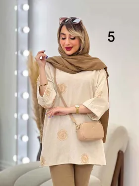 مانتو لینن نچرال خامه دوزی