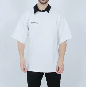 تیشرت آستین کوتاه قواره لش سفید یقه بلایزر