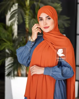 شال کرپ حریر آجری