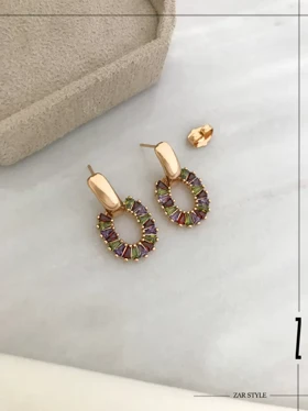 گوشواره حلقه آویز نگین باگت