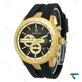 ساعت رومانسون مردانه کرنوگراف دار طلایی بند رابر مشکی Romanson-8259-G