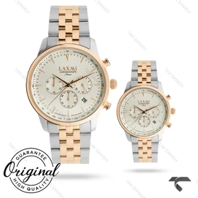 ست ساعت لاکسمی 8563-3 دورنگ رزگلد صفحه سفید Laxmi-9547-S