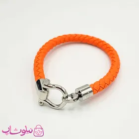 دستبند امگا مردانه چرم نارنجی با قفل نقره ای های کپی