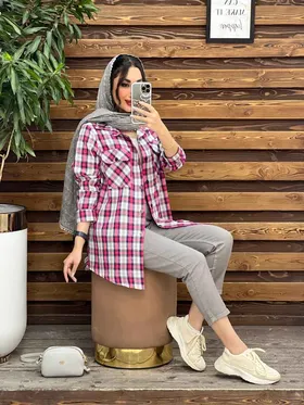 مانتو چهارخونه دو جیب پاکتی