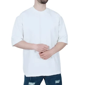 تیشرت ساده آستین کوتاه دو نخ سفید