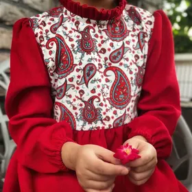 پیراهن یلدایی دخترانه طرح بته جقه بچه گانه 3 تا 7 سال