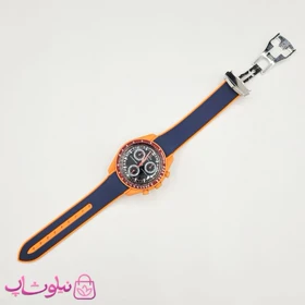 ساعت امگا سواچ moonswatch با بند رابر زنانه مردانه رنگ سرمه ای نارنجی کیفیت مستر کد 3750