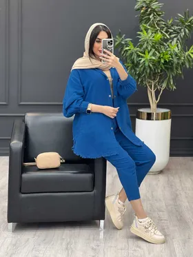 ست مانتو شلوار آستین پیله پایین ریش