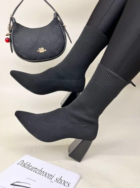نیم بوت زنانه پاشنه‌دار زارا بافتی ZARA کد 1751 دختر طهرونی