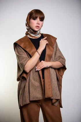 پالتو پانچ کشمیر دورو (عسلی)