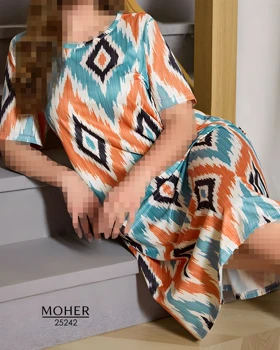 پیراهن راحتی زنانه سایز بزرگ طرح هندسی رنگی