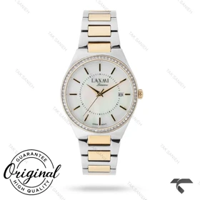 ساعت لاکسمی زنانه 8135-5 دورنگ طلایی صفحه سفید دورنگین Laxmi-9167-L