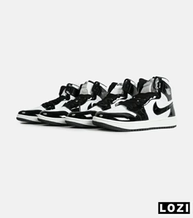 کتانی ساق‌دار زنانه و مردانه سفید مشکی ورنی Nike air jordan 1