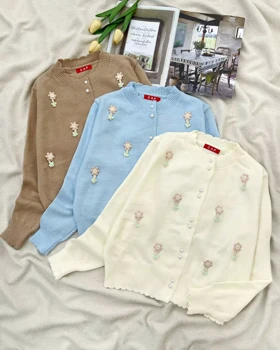 ژاکت بافت گل برجسته 6 رنگ کد 5411