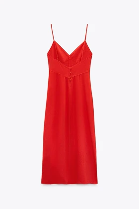 پیراهن لینن بندی قرمز DR516