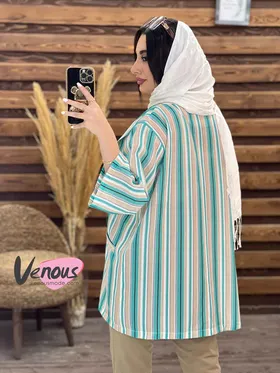 مانتو کتی راه راه یقه آمریکایی