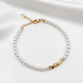 دستبند مروارید ژوپینگ با گوی‌های طلایی تراش‌خورده