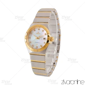 ساعت امگا کانسلیشن زنانه طلایی نقره ای صفحه سفید نگینی 105070