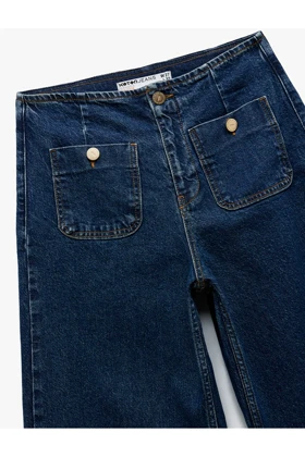 شلوار جیب کوتاه جیب کوتاه قالب کمر بلند - شلوار جین Culotte 5SAL40057MD