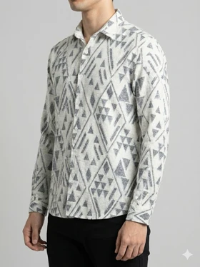 پیراهن کنفی مردانه آستین بلند طرحدار طوسی روشن 601