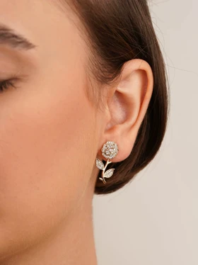 گوشواره گل رز فول نگین رنگ طلایی برند ژوپینگ